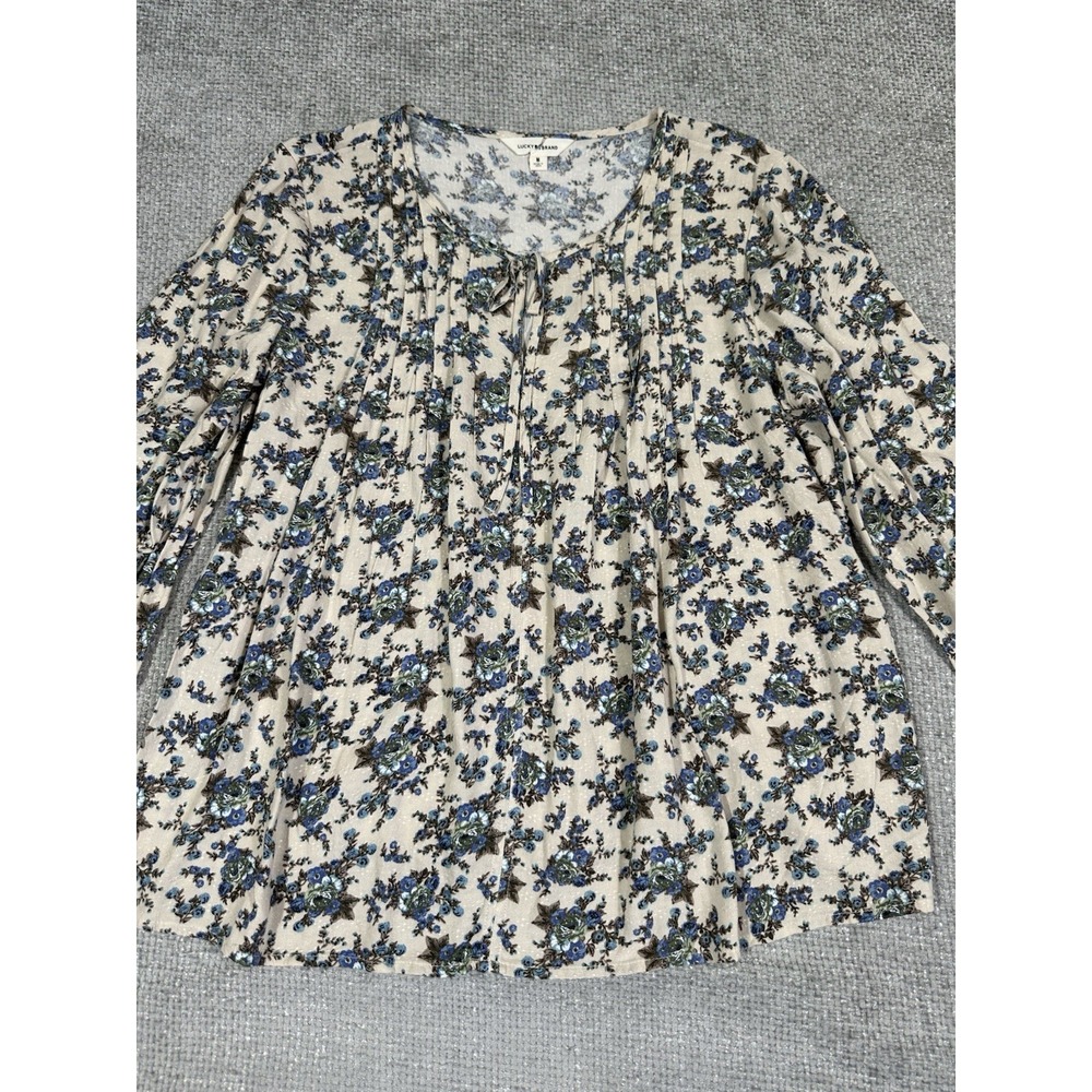 Lucky Brand Top Womens Medium Floral Pintuck Peasant Cottage Sleeve Read - Picture 3 of 11